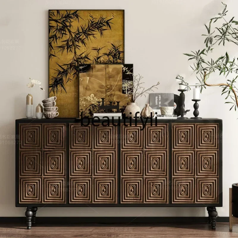 NQ52 Great discounts  French medieval solid wood door porch cabinet creative American side cabinet decorative storage shoe cabin