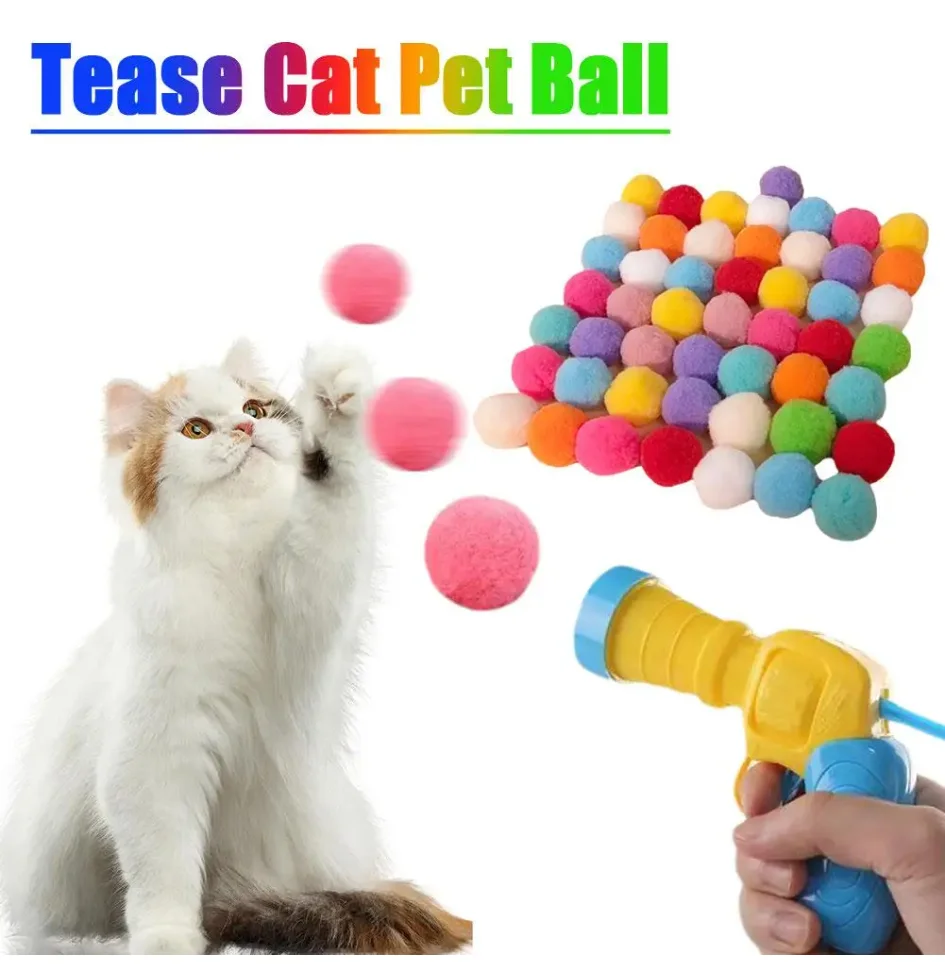 Cat Toys Interactive Launch Training Toy For Pet Kitten Creative Mini Shooting Gun Games Stretch Plush Ball Toys Pet Supplies