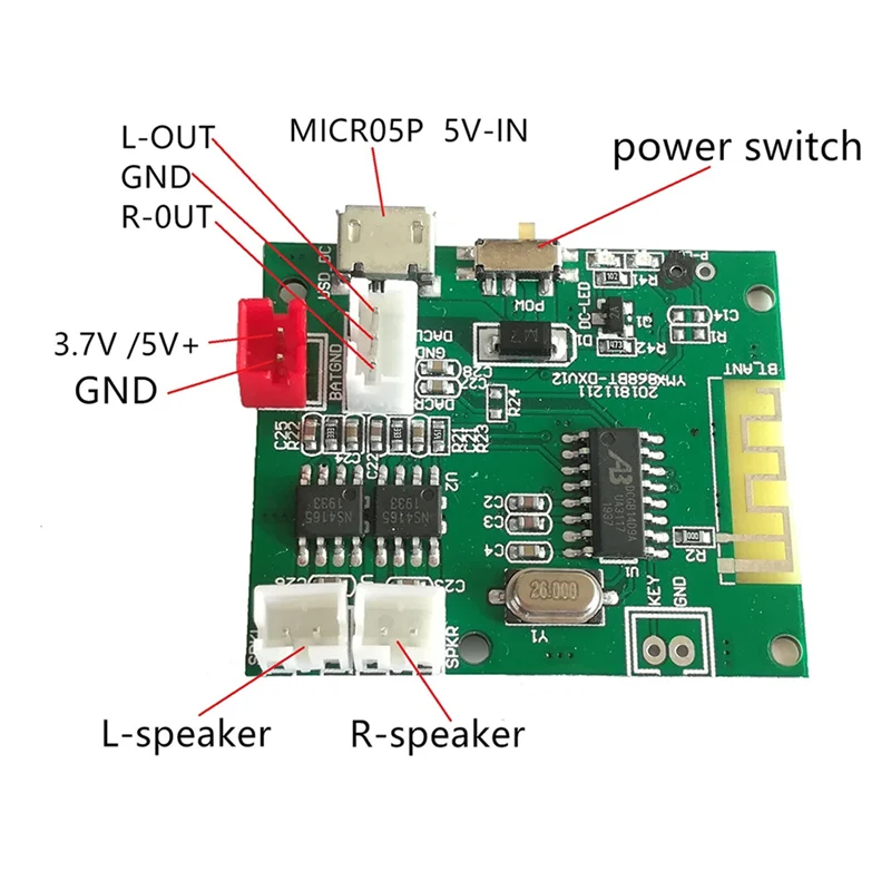 BT5.2 ไร้สายโมดูลเครื่องขยายเสียง Pcba โมดูล 2X5W เครื่องเล่นเสียง Board