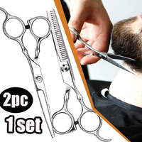 Sharp Barber Scissors and Thinning Shears Hair Cutting Premium Steel with Finger Rest Professional Barbers Men & Women Kids Pet