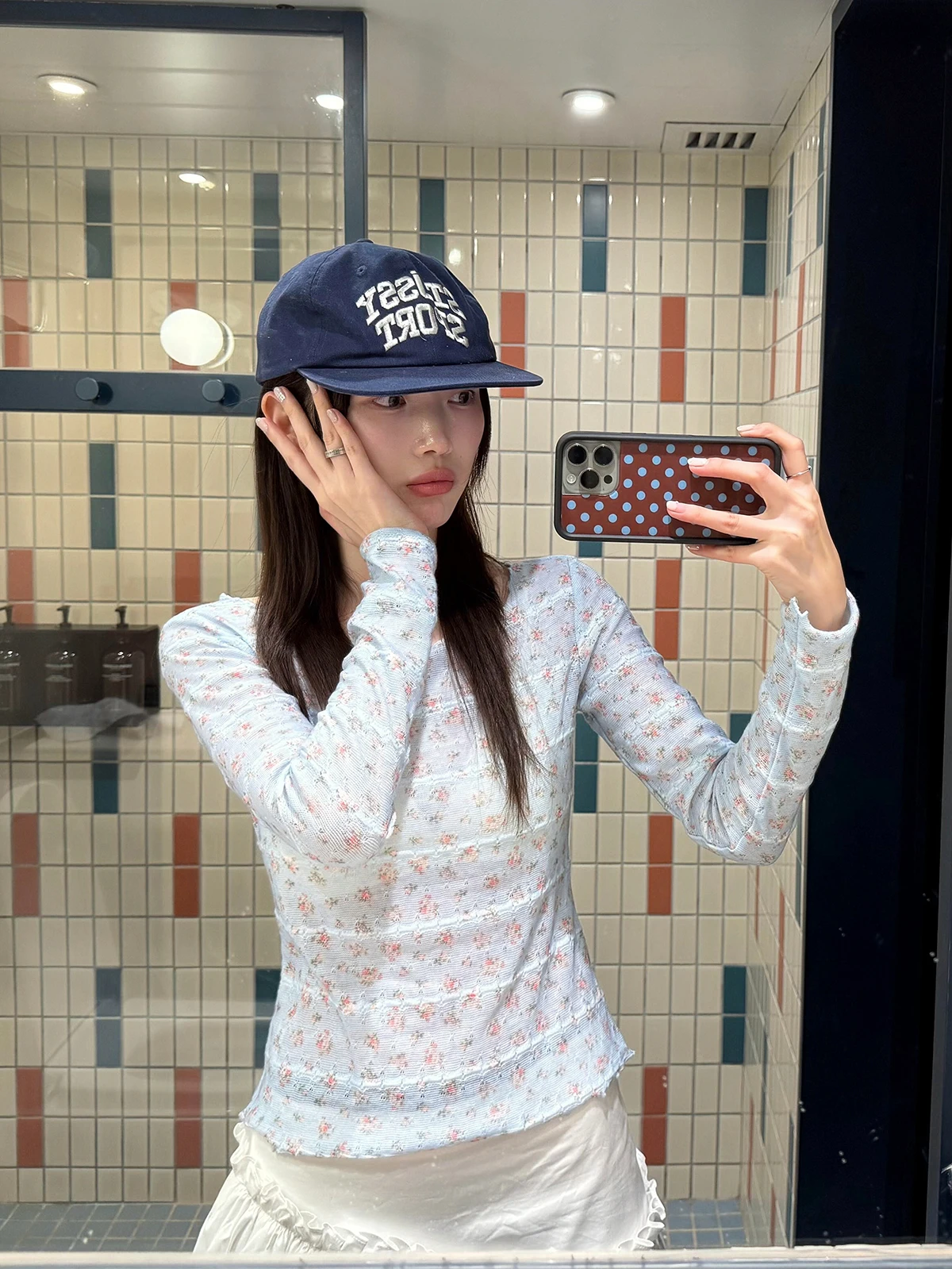 

Sweet Floral Design Long Sleeve Slim Fit T-Shirt Women's Casual Style Shoulder Length Appropriate Micro Transparent Top
