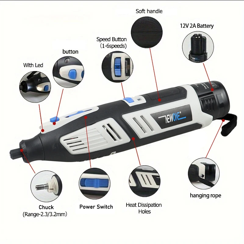 NEWONE 12V Cordless Rotary Tool Kit Woodworking Engraving Polishing Pen, For Sanding, Polishing, Grinding, Drilling, and Etching