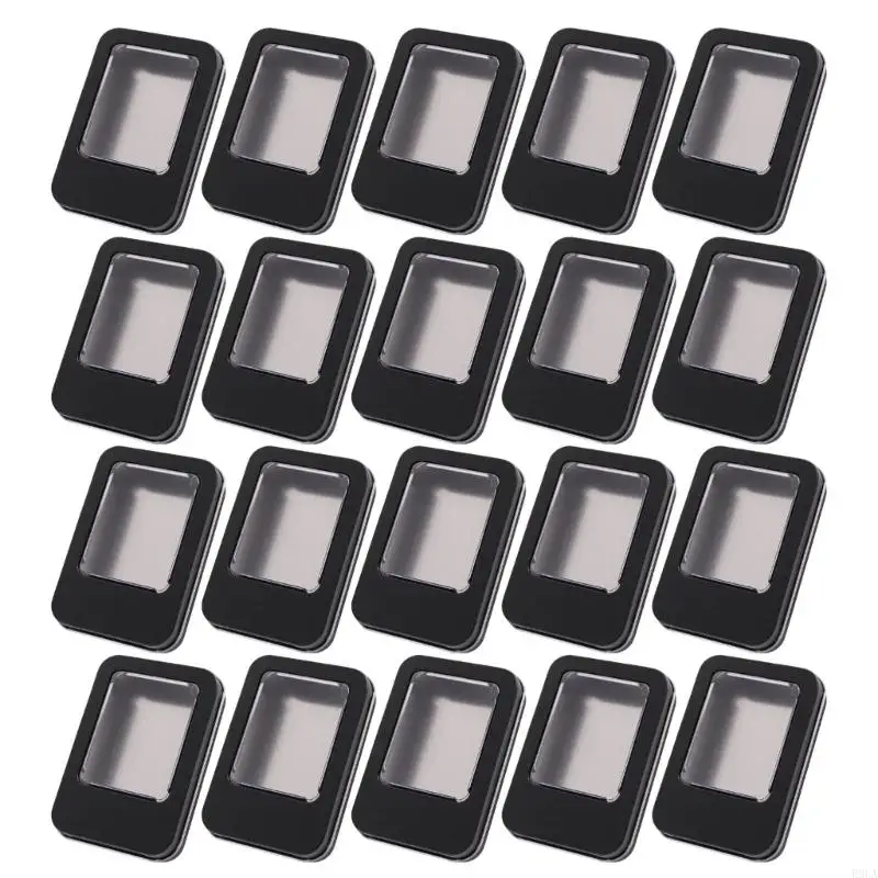 2025 جديد 20pcs مربع القصدير الحديثة مع أزرار الأذن العليا الصافية والبطاقات الصفيحة Clear Top Case Portable Supplies