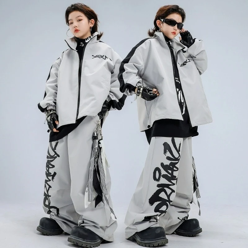 Abbigliamento Hip Hop Ragazzi Street Dance Baggy Abito grigio Maniche lunghe Cappotto Pantaloni Poppin Performance Costume Sport Jogger Wear BL18039