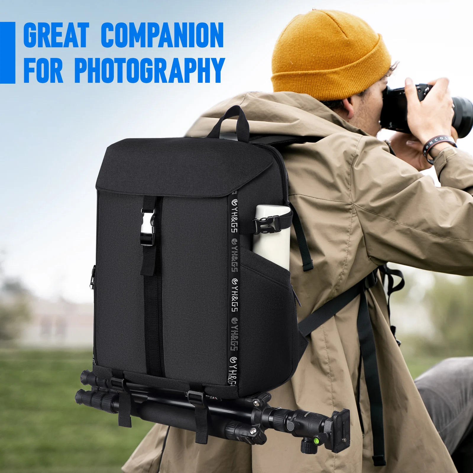 DSLR Camera Bag Photography Camera Shoulders Backpack Outdoor Video Digital Camera Case for Nikon Canon DSLR Lens w/ Rain Cover