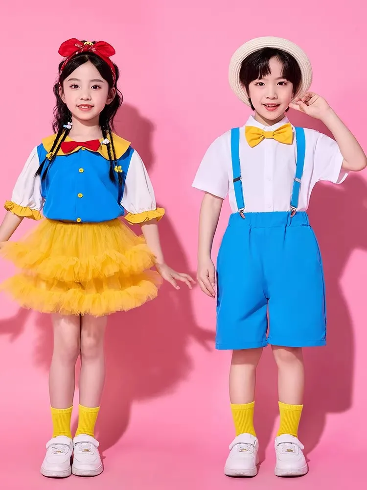 Children's Cartoon-Style Cheerleading Tutu Dress Set Summer Kindergarten Opening Ceremony Stage Sports Performance Outfit