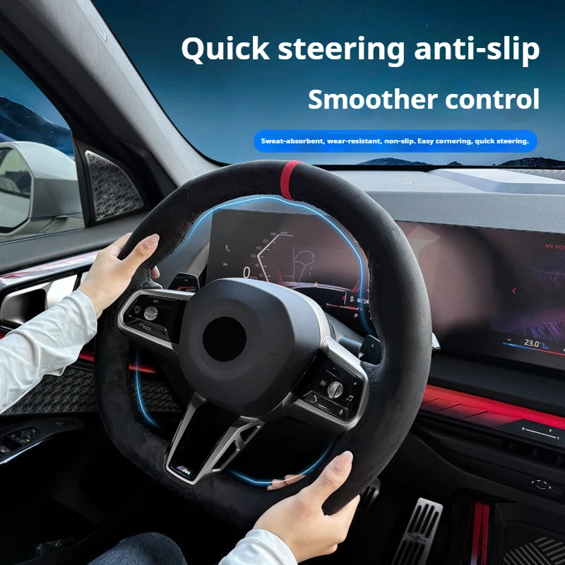 Car Steering Wheel Handle Cover For BMW 2 3 4 5 7 8 Series X3 X4 X5 X6 X7 Magnetic Snap-on Genuine Leather Anti-slip Decoration