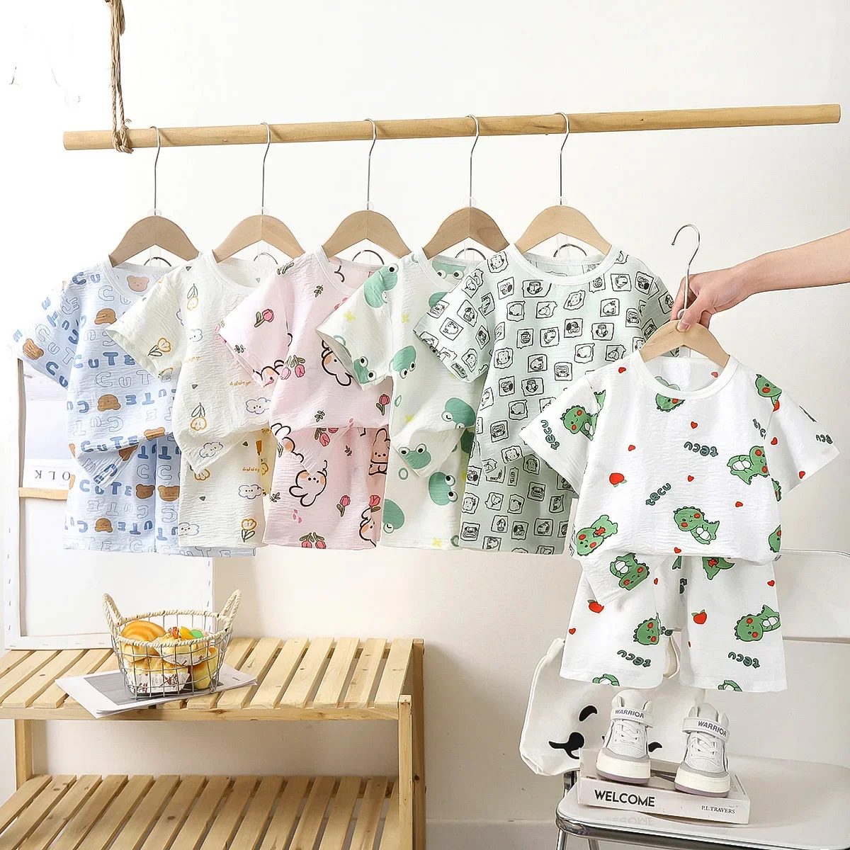 New 2025 Kids Summer Thin Pajamas Baby Boys Girls Cute Cartoon Short Sleeve T-Shirt Tops + Shorts Pyjamas Casual Clothing Sets