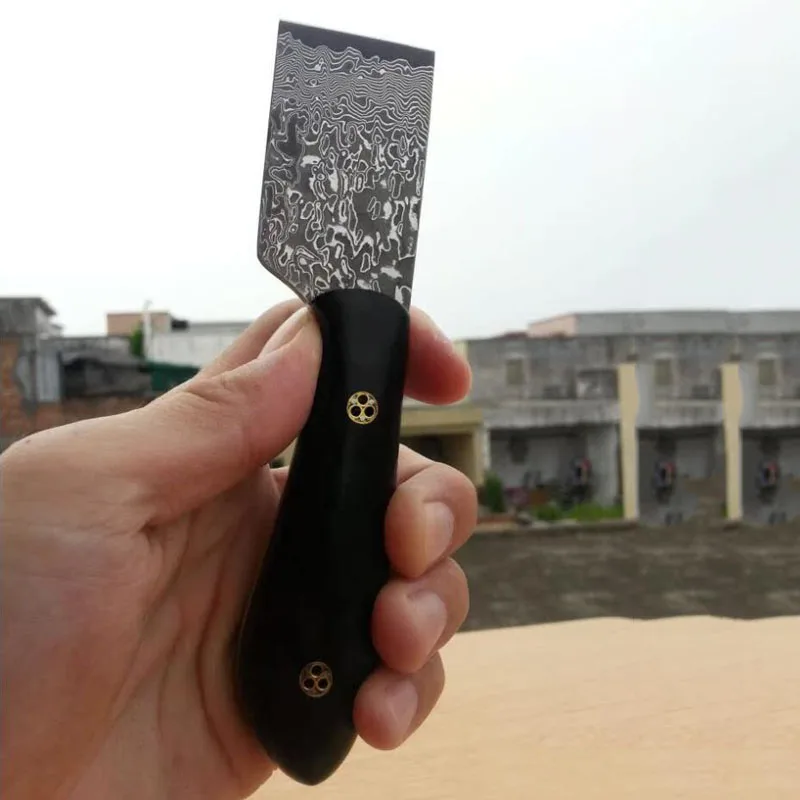 HRC 59 Vg10 Damascus Steel Blade with Ebony Handle High-end Leather Cutting Knife DIY Handmade Leather Craft Cutting Knife