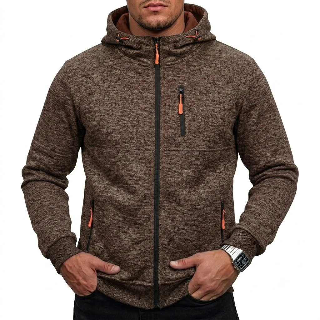 Herren-Kapuzenpullover mit Reißverschluss, Farbblock-Hoodie, Langarmjacke für Herren, Herbst-Outwear, Pullover mit mehreren Taschen, Sportbekleidung – Detail 10