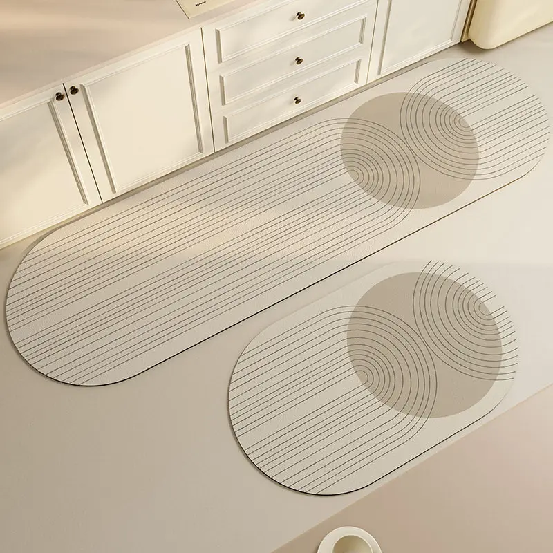 VIKAMA 1/2-Piece Minimalist Oval Floor Mat Set, Non-Slip and Quick-Drying, Bathroom and Kitchen Rug Set, Home Accessories