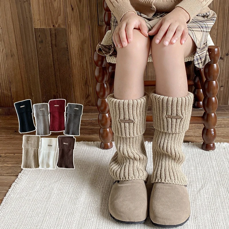 

Solid Color Winter Knitted Leg Warmers Thick Warm Middle Tube Socks Knitted Y2K Lolita Girls Kids Fashion Leggings Foot Cover
