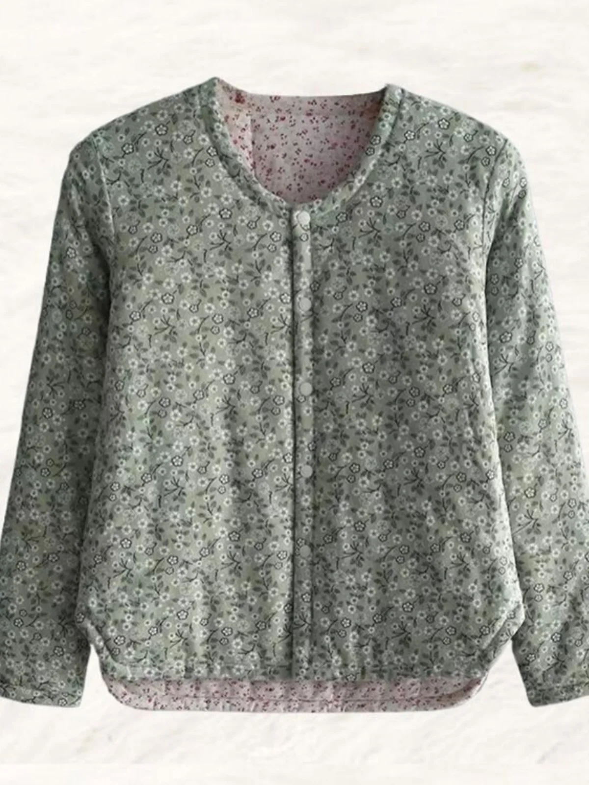 

Lightweight Short Cotton Jacket Women's V-Neck Blue Floral Print Trendy Ins Style Korean Loose Fit Long Sleeve Winter Coat