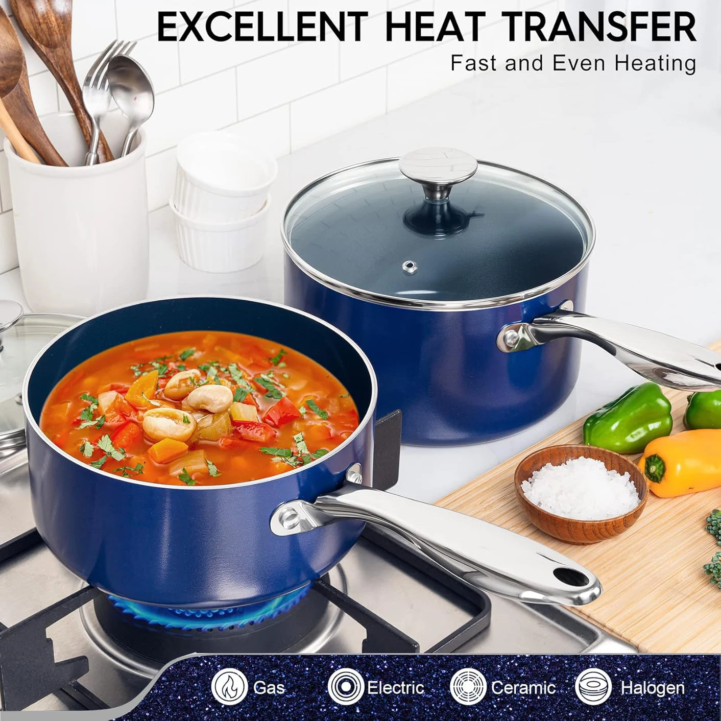 

MICHELANGELO NON-STICK PAN Sauce Pan Set 1/2 Quart Aluminum Home Milk Pot with Lid Stainless Steel Handle Cooking Soup Pot