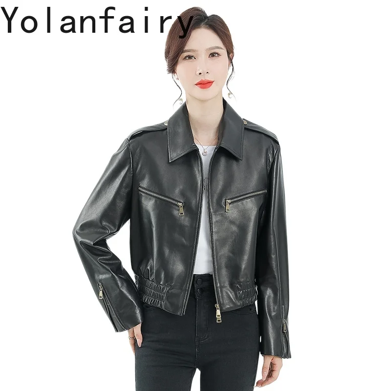 

YOLANFAIRY Sheepskin Real Leather New in Jackets Spring Autumn Short Outwears Slim Fit Jacket Fashion Women Clothing Chaquetas