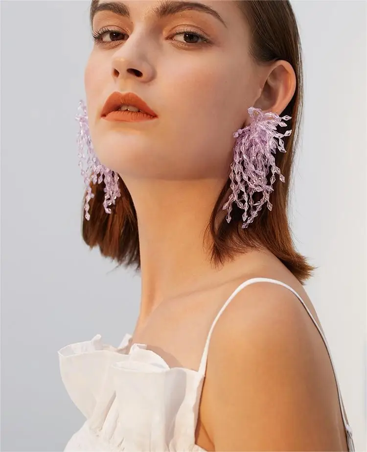 

Artificial Crystal Earrings Long Tassel Eardrop 2024 Vacation Style Elegant Earrings Birthday Gift Wedding Decoration