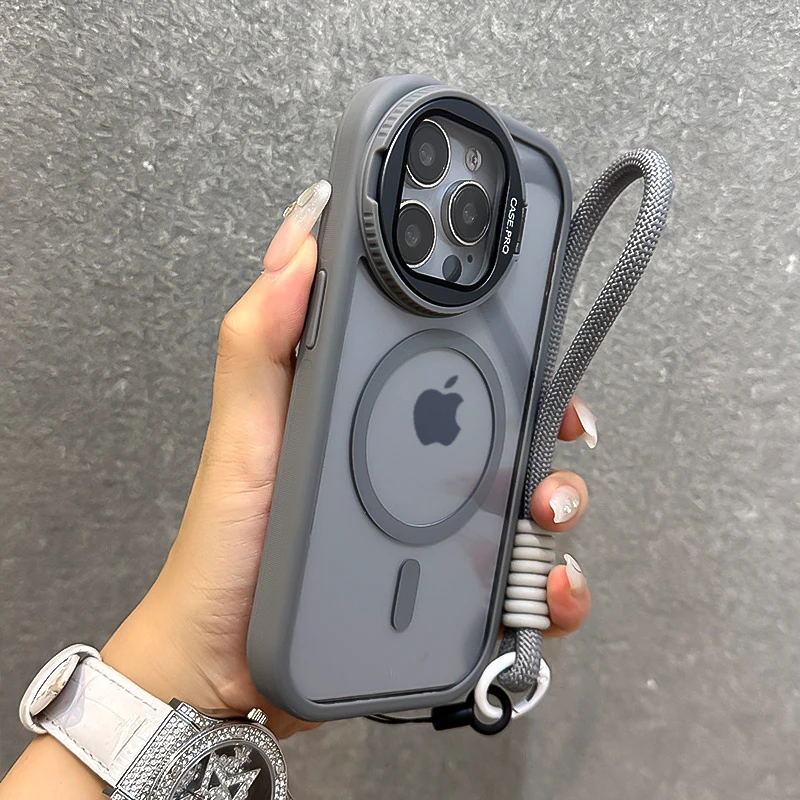 Faltbare Glaslinsen-Halterung, magnetische transparente Hülle für iPhone 18 17 16 15 14 13 12 Pro Max, für Magsafe, mit Handschlaufe, stoßfeste Schutzhülle – Detail 12