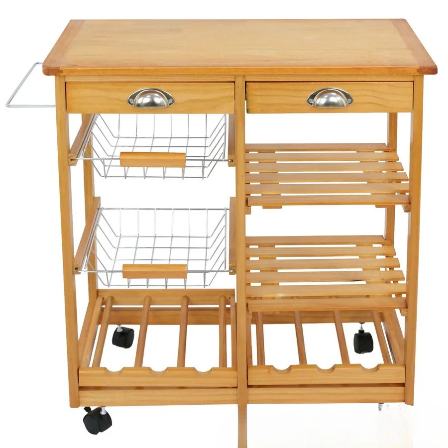New custom, log-colored roller wooden kitchen island cart