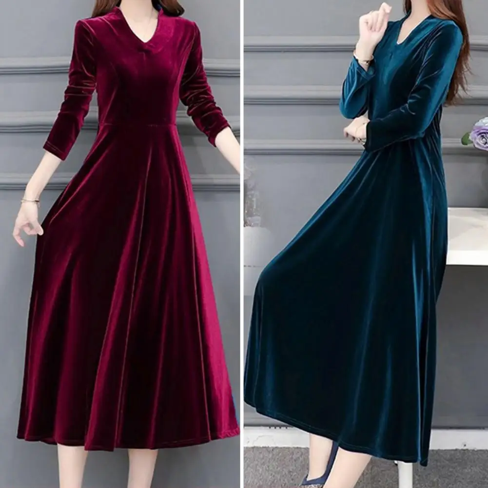 2023 Spring Vintage Women Midi Party Dress Long Sleeve Burgundy Black Velvet Dress 3XL 4XL 5XL 6XL