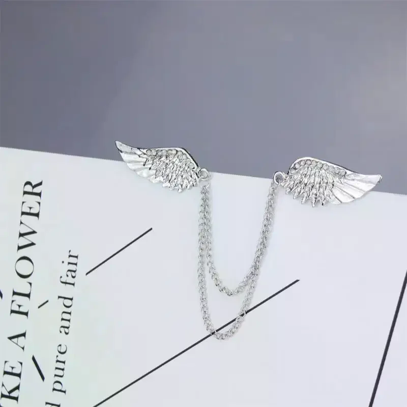 New Fashion Crystal Angel Wing Brooch Metal Tassels Chain Lapel Pins Men Suit Shirt Corsage Gifts For Women Accessories Gift