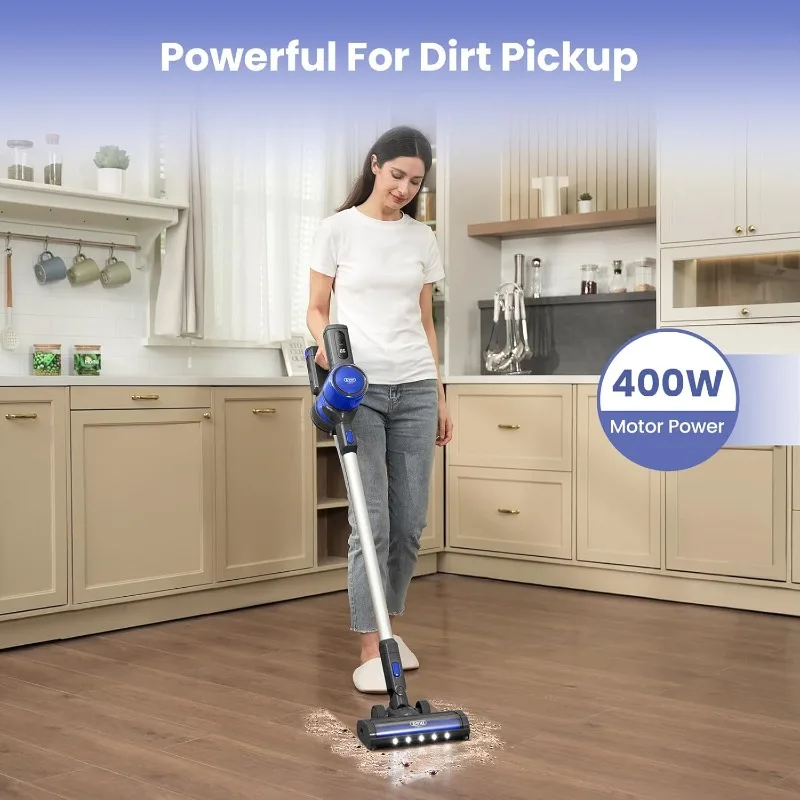 Cordless Vacuum Cleaners for Home 400W Powerful Stick Vacuum Long Runtime Detachable Battery LED Display Deep Clean