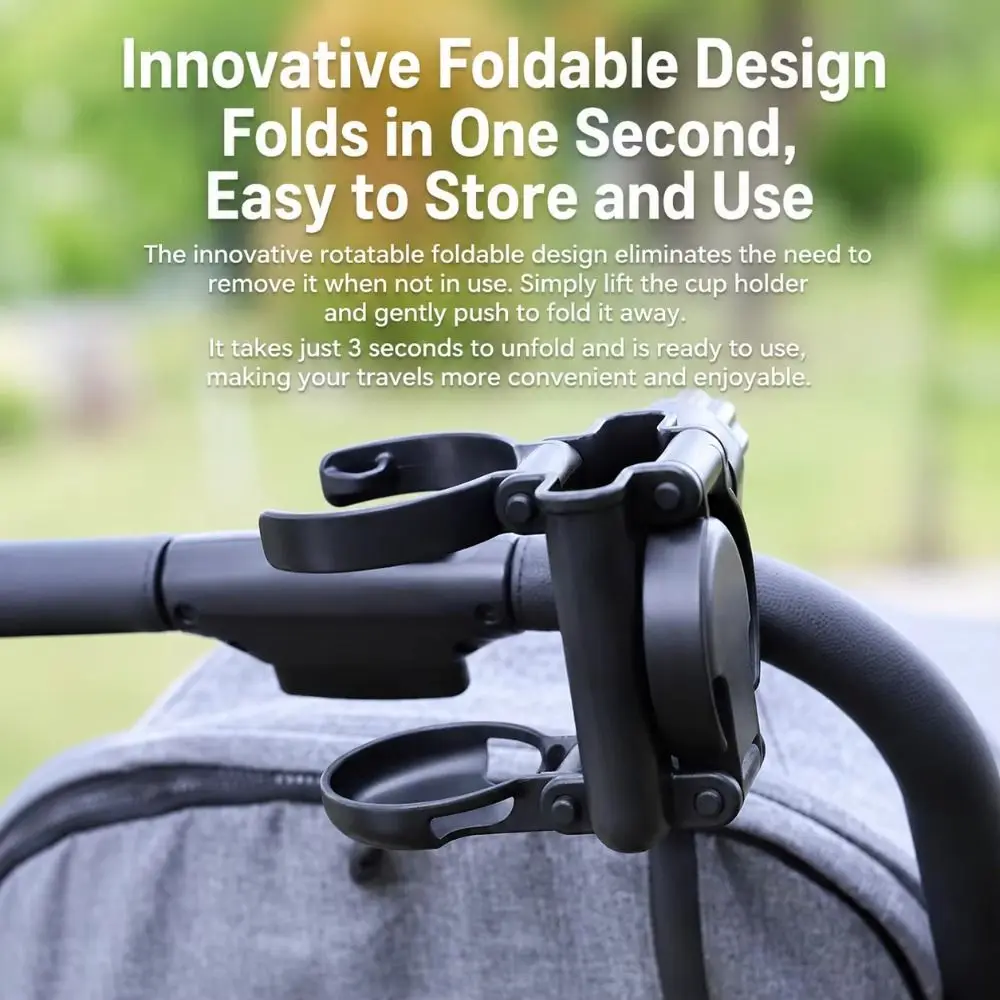 3 in 1 Stroller Cup Holder Foldable Adjustable Pram Phone Mount 360 Degree Rotating Compact Design Drink Rack Outdoor Activities