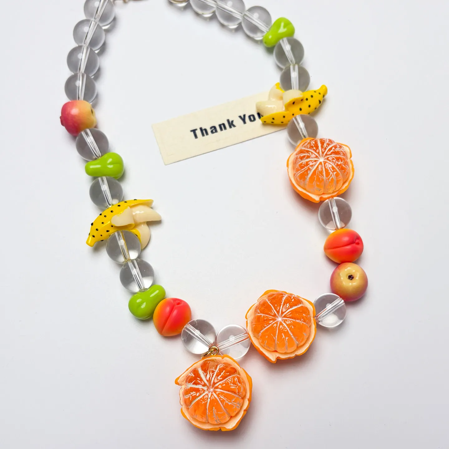 New Dopamine Fruit Beaded Choker Necklace for Women Cute Orange Banana Resin Charms Statement Collar Necklace Party Jewelry