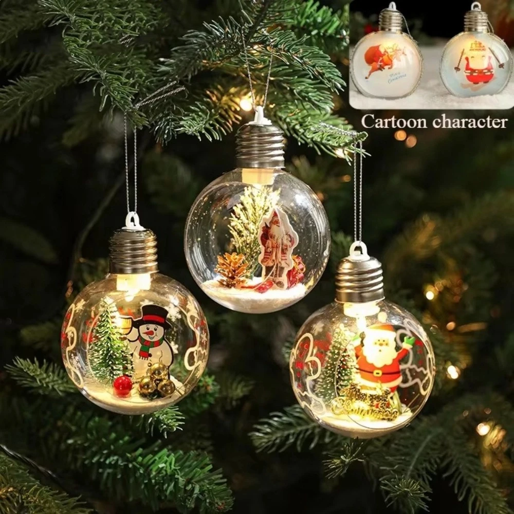 

Transparent Christmas Ball Plastic Material Cartoon Design Christmas Tree Pendant Elk Pattern Light Feature Santa Claus Pendant