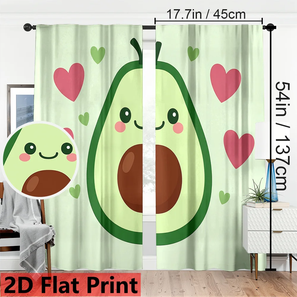 Cute Smiling Avocado Curtains Cartoon Fruit Print with Love Hearts Funny Kitchen Decor for Kids Room Nursery