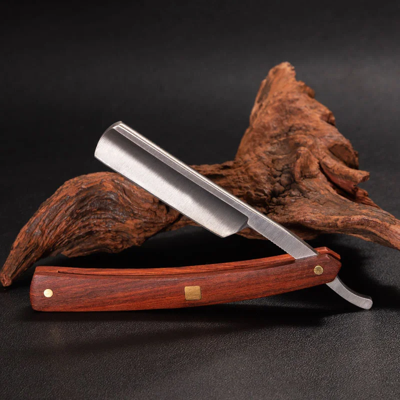 

Старший винтажный деревянный нож с прямой кромкой, профессиональная парикмахерская бритва из нержавеющей стали, складной нож для бритья для мужчин, подарок