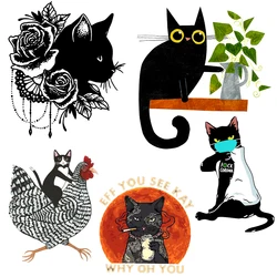 Black Cat Series Patch Patches for Clothing DIY T-shirt Heat Transfer Stickers Cat Patch Parches Termoadhesivos Para Ropa