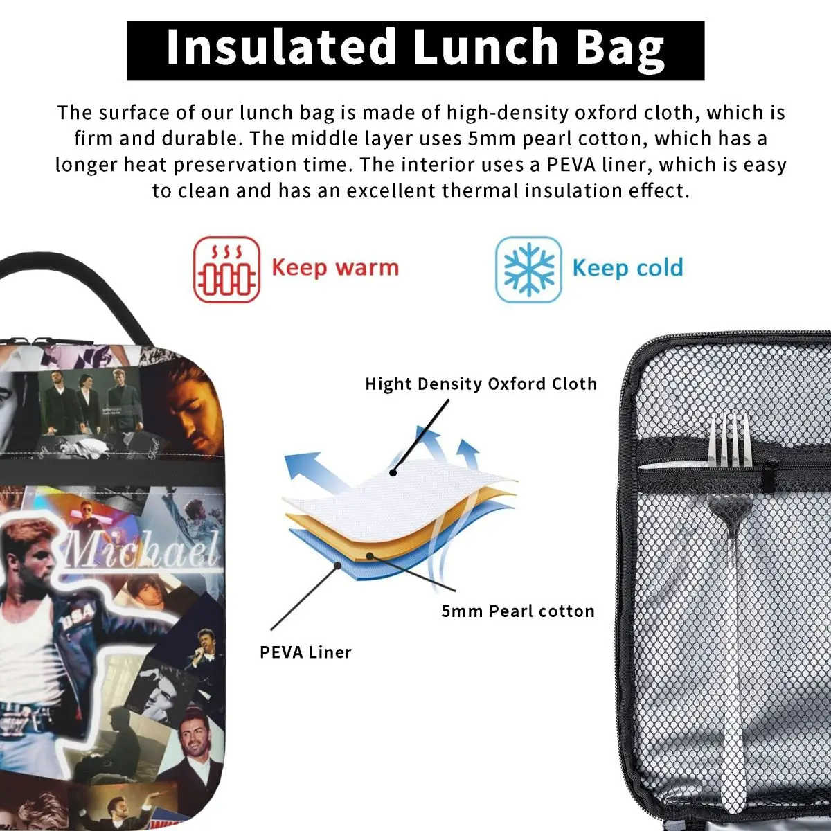George Michael Insulated Lunch Bag for Women Children Portable Food Boxes Thermal Lunch Box Tote