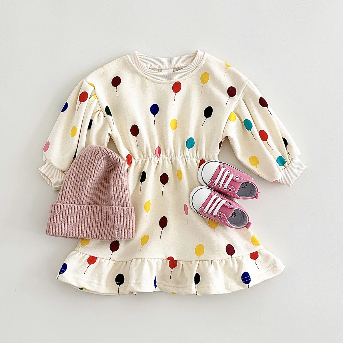 Newborn Baby Girls Cute Princess Dresses Autumn Kids Cotton Colorful Balloon Long Sleeve Casual Dress 0-3Y Infant Baby Clothes