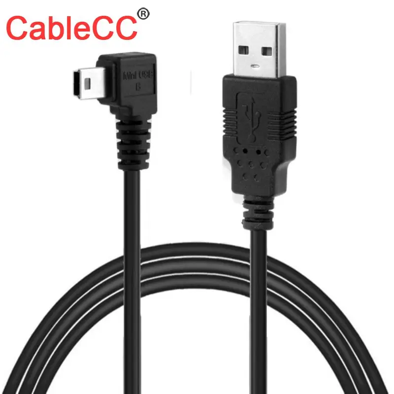 CY Xiwai  Mini USB B Type 5pin Male Left Angled 90 Degree to USB 2.0 Male Data Cable 5 Meters with EMI Ferrite Core 5.0m