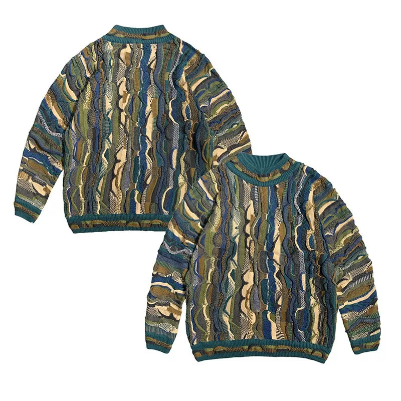 [BOMP] Autumn Vintage Hirata Heavy Industry Bitter Melon Patterned Jacquard Three-dimensional Wave Pullover Sweater