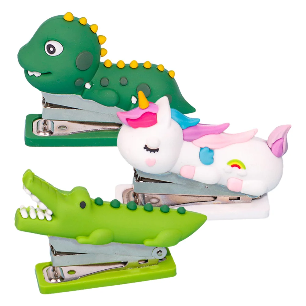 3 Pcs Stapler Kids Mini Aesthetic Stationary Reusable Stationery Silica Gel Staplers for Desk