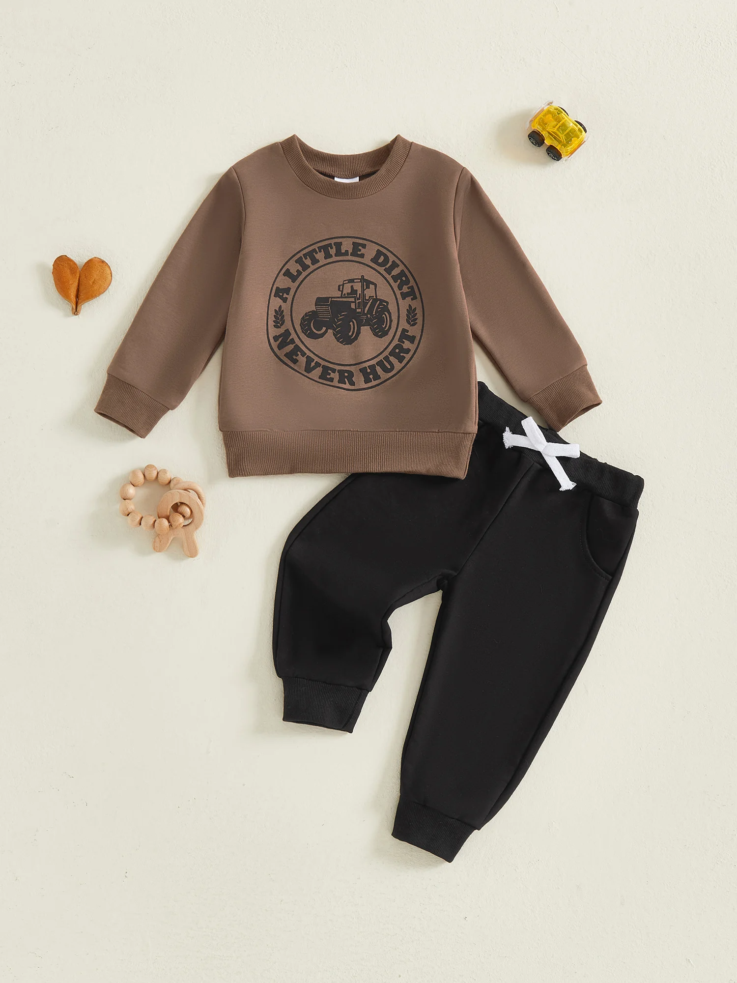 

Очаровательный осенний ансамбль для маленьких мальчиков, стильный свитер с графическим принтом и брюки в тон, комплект одежды из 2 предметов