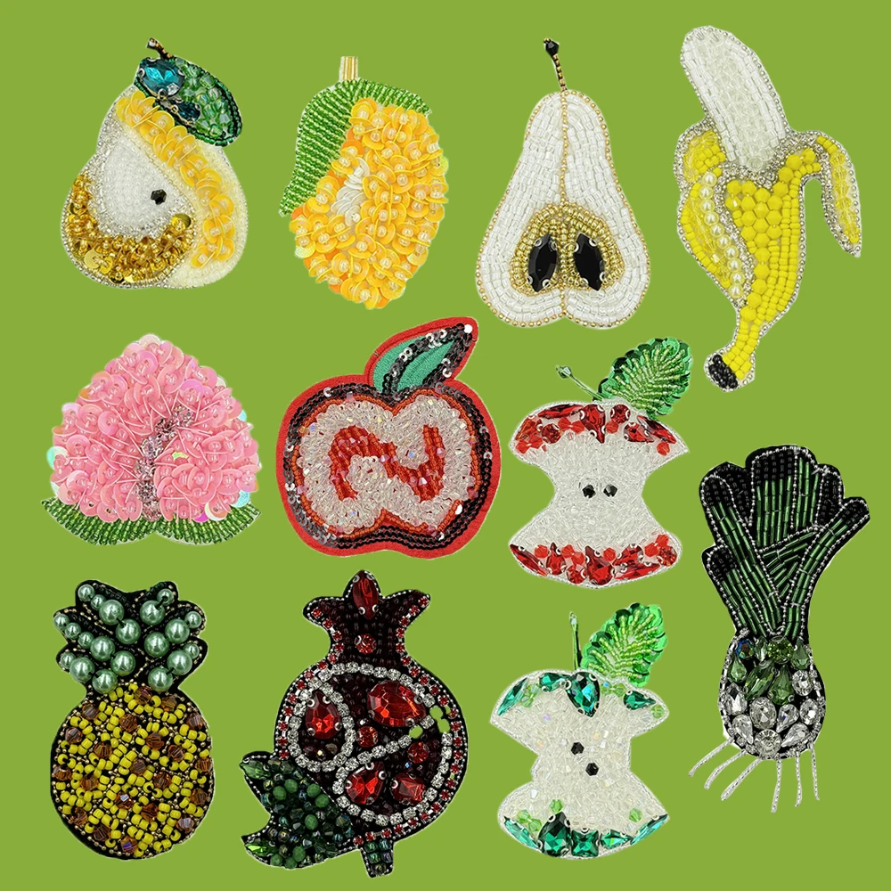 Fashion 3D Handmade Rhinestone beaded Patches for clothing,Bag,hat fruit applique Parches Hand sewn badge patch