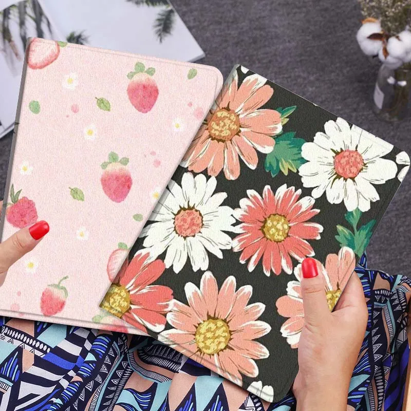 

Cartoon Pink White Daisy Tablet Case For Huawei Honor MatePad MediaPad Air 5 6 7 11 V6 V7 V8 V9 X9 X8 T10 T10s C5e T5 Gift