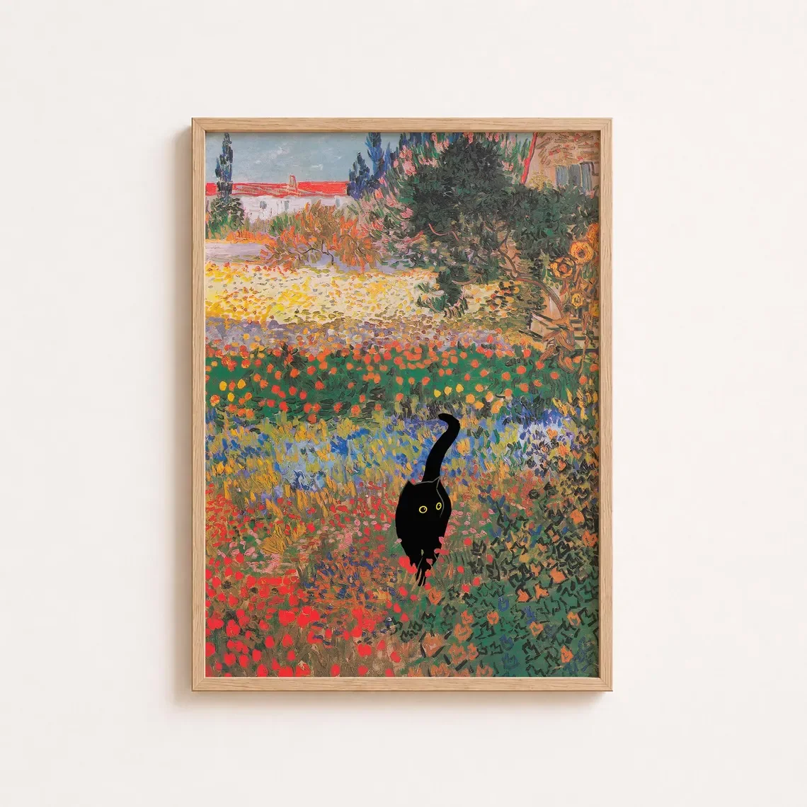 Black Cat in Van Gogh Garden Print Famous Painting Cat Wall Art