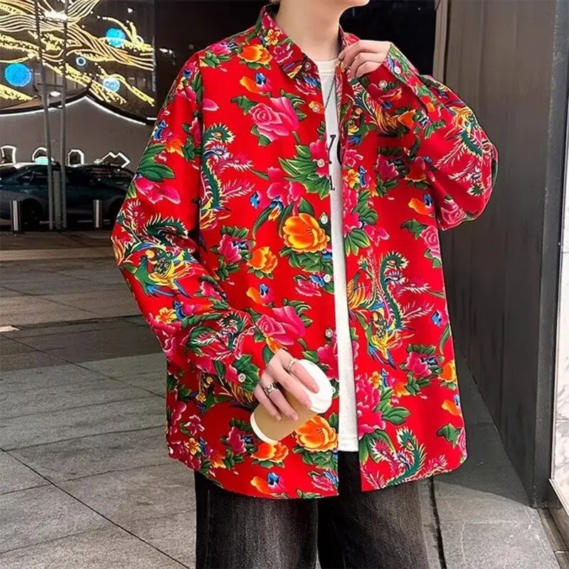 Men Shirt Long Sleeved Spring Autumn New Chinese Style Shirt High-End Floral Jacket Shirts Comfy Casual Blouse Youth Brand Shirt