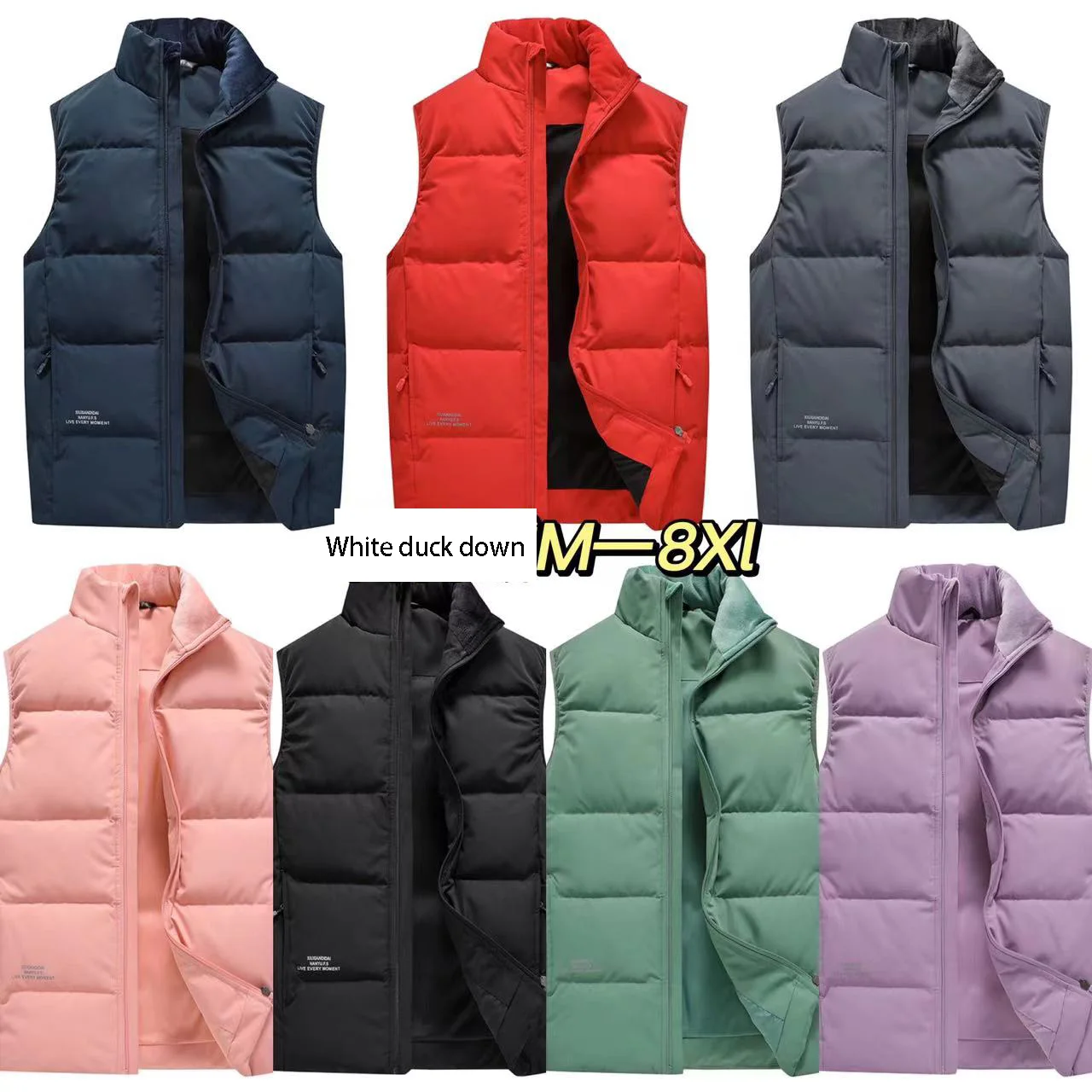 White Duck Down Vest for Men L to 8XL Solid Fashion Boutique Wind Proof Warm Keeping Large Size Wholesale on Hot.