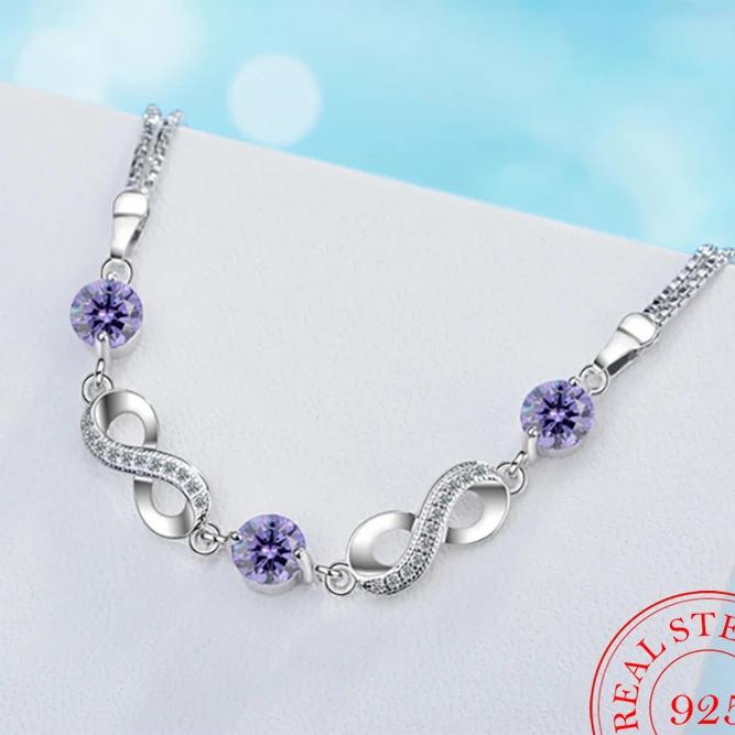 Authentic Silver Color Endless Love Infinity Chain Link Adjustable Women Bracelet Luxury Silver Jewelry