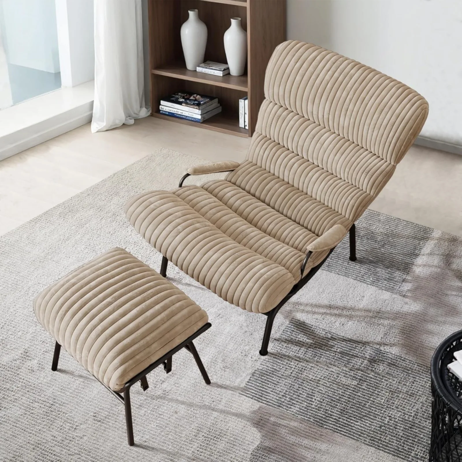 

US Glider Rocking Chair with Ottoman, Mid-Century Modern Recliner Chair with Footrest, Comfy Gliding Rocker Lazy Accent