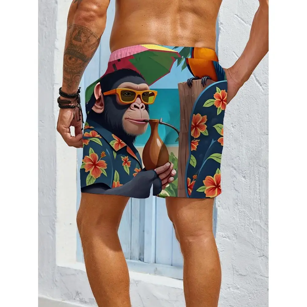 1pcs Men's Short swim trunks2026 Summer 3D Printed Short sleeve running Breathable Polyester Quick drying