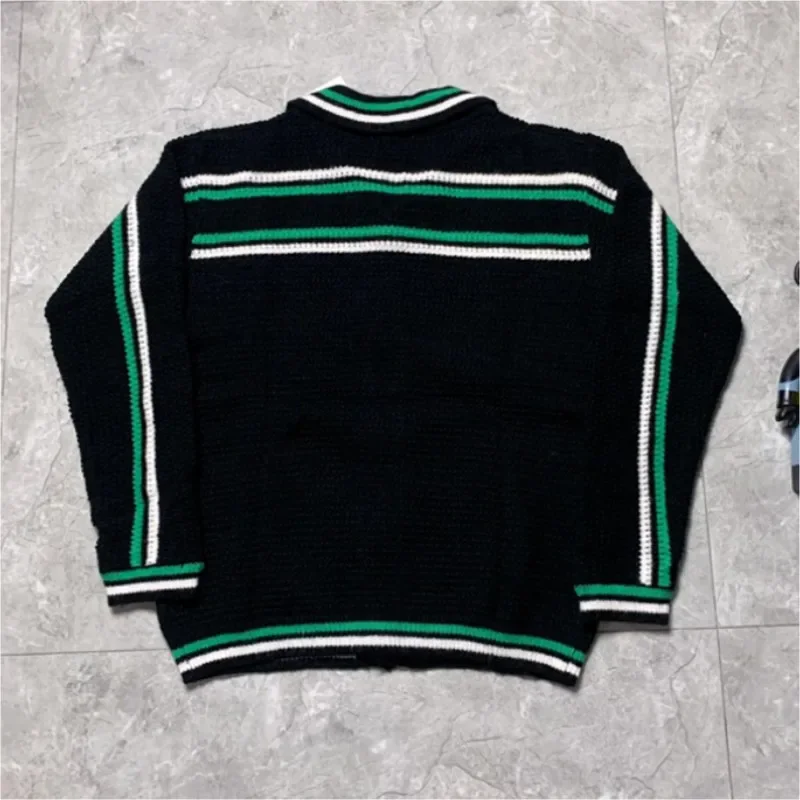 25ss CASA Black Knit Sweaters Striped Printed Lapel High Quality Wens Knit Jackets With Tags