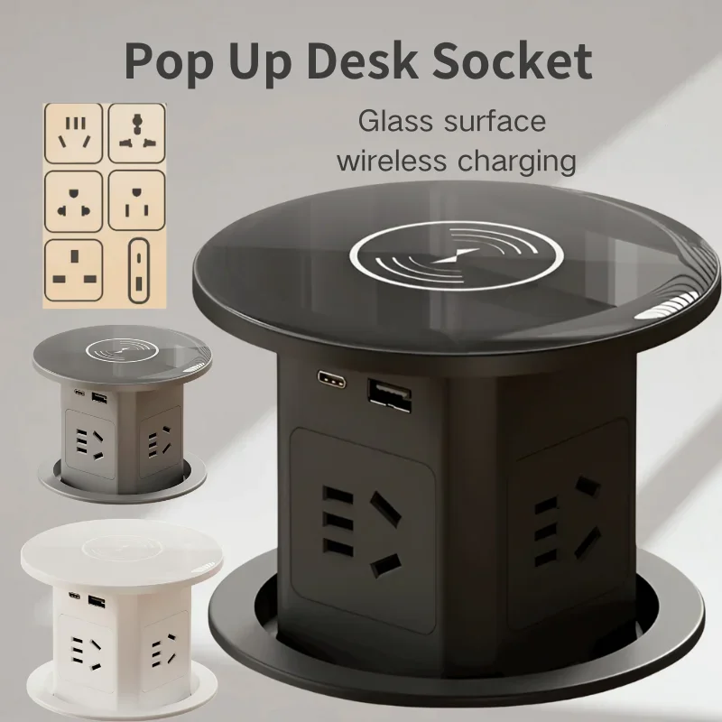 Lifting Desk Power Automatic Pop Up Elevator Socket Tower Socket US UK AU UN Plug Adapter USB Type-c Wireless Charge ,Hidden