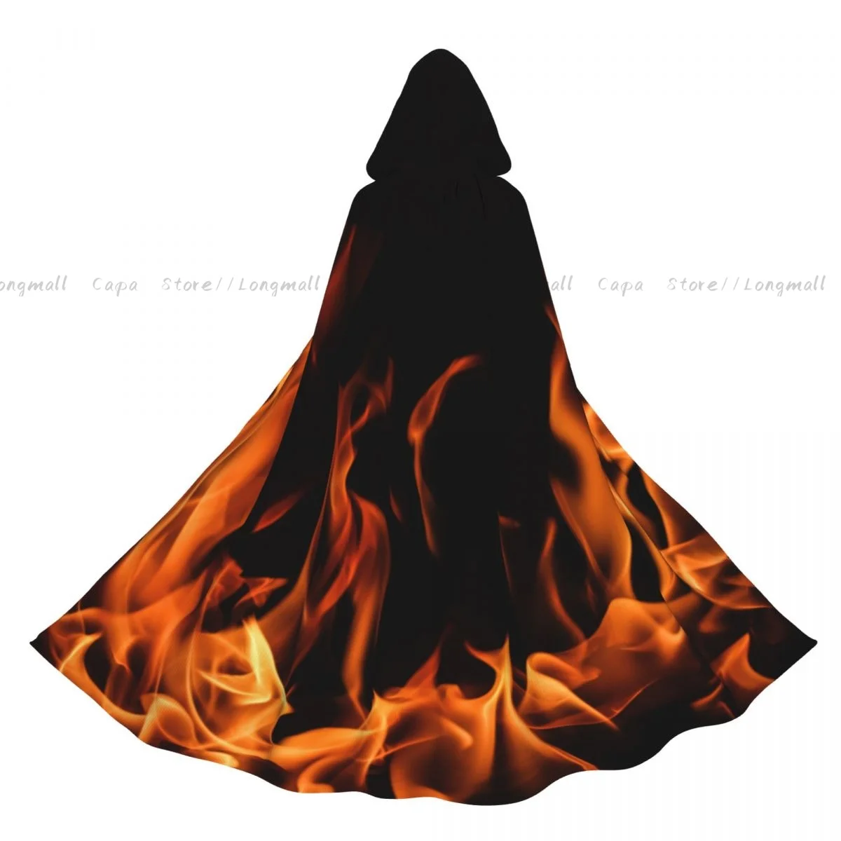 Flames Of Fire Background Hooded Everak Coat, Halloween Cosplay Costume, Vampire, SAFWizard Cape, Gown Party