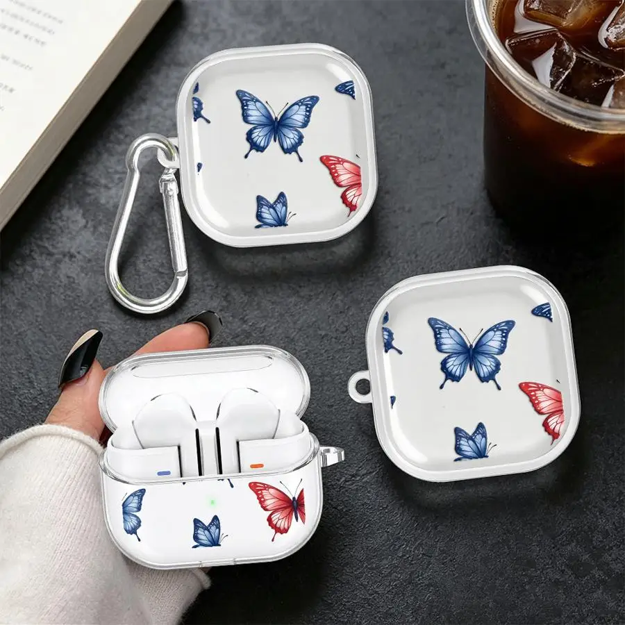 Stylish Colorful Butterfly Case For Samsung Galaxy Buds 2Pro 4 Pro 4Pro 3 FE Live 2 3Pro Clear Earphone Cases Cover With Hook