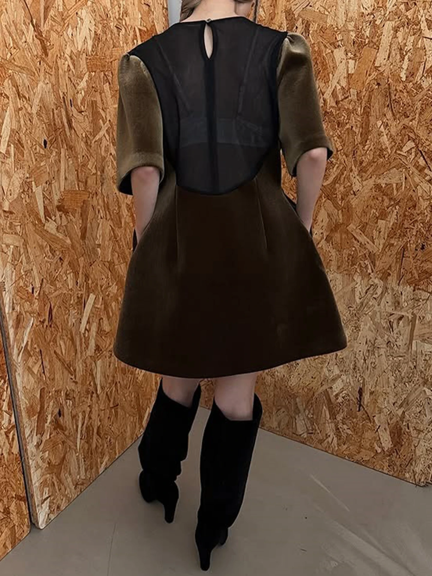 エレベルベット ミー Aライン ドクターレディース 早春 スリム ハイウエスト バブルスリーブ スプライス パーセプション 通勤 スレ